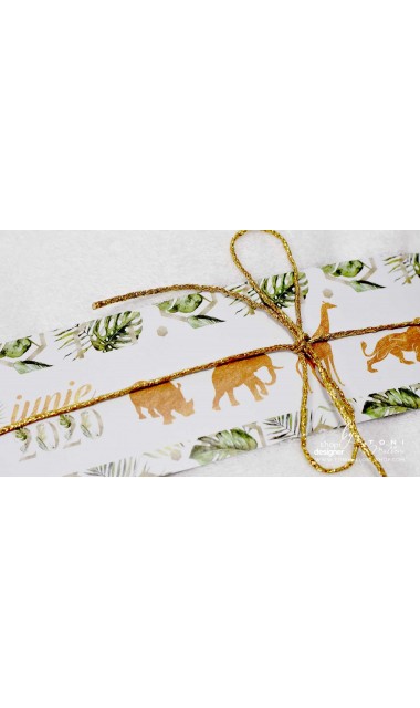 Trusou de botez cu animale gold din jungla si pattern frunze palmier Gold Jungle Tropical 24